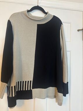 Habitat Two-Tone Cowl Neck Sweater — Black & Beige